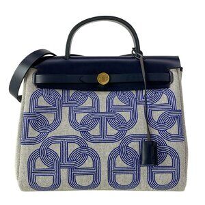 Hermès Her Bag Zip PM Handbag Navy Cream Toile H Vache Hunter